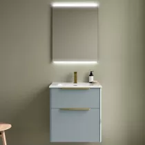 Ensemble COMPLET LUVA 61cm Aqua meuble 2 tiroirs + vasque + miroir (poign&eacute;es en option)  - SALGAR R&eacute;f. 119853
