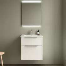 Ensemble COMPLET LUVA 61cm Blanc satin&eacute; meuble 2 tiroirs + vasque + miroir (poign&eacute;es en option) - SALGAR R&eacute;f. 119850