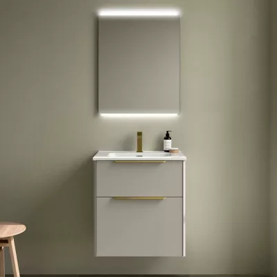 Ensemble COMPLET LUVA 61cm Gris satin� meuble 2 tiroirs + vasque + miroir (poign�es en option) - SALGAR R�f. 119852