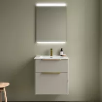 Ensemble COMPLET LUVA 61cm Gris satin&eacute; meuble 2 tiroirs + vasque + miroir (poign&eacute;es en option) - SALGAR R&eacute;f. 119852