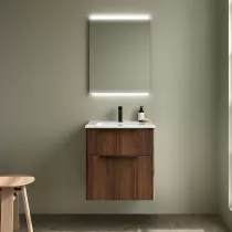 Ensemble COMPLET LUVA 61cm Noyer maya meuble 2 tiroirs + vasque + miroir (poign&eacute;es en option) - SALGAR R&eacute;f. 119851