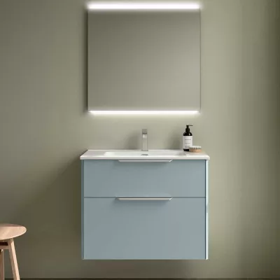 Ensemble COMPLET LUVA 81cm Aqua meuble 2 tiroirs + vasque + miroir (poign�es en option)  - SALGAR R�f. 119857