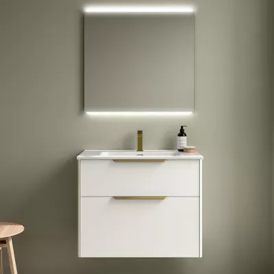 Ensemble COMPLET LUVA 81cm Blanc satin� meuble 2 tiroirs + vasque + miroir (poign�es en option) - SALGAR R�f. 119854