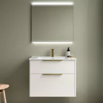Ensemble COMPLET LUVA 81cm Blanc satin&eacute; meuble 2 tiroirs + vasque + miroir (poign&eacute;es en option) - SALGAR R&eacute;f. 119854