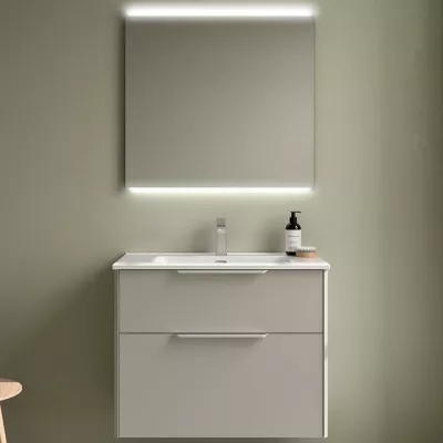 Ensemble COMPLET LUVA 81cm Gris satin� meuble 2 tiroirs + vasque + miroir (poign�es en option)  - SALGAR R�f. 119856