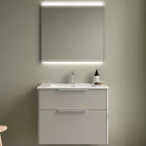 Ensemble COMPLET LUVA 81cm Gris satin&eacute; meuble 2 tiroirs + vasque + miroir (poign&eacute;es en option)  - SALGAR R&eacute;f. 119856