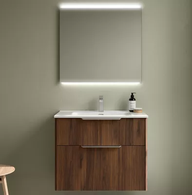 Ensemble COMPLET LUVA 81cm Noyer maya meuble 2 tiroirs + vasque + miroir (poign�es en option) - SALGAR R�f. 119855