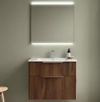 Ensemble COMPLET LUVA 81cm Noyer maya meuble 2 tiroirs + vasque + miroir (poign&eacute;es en option) - SALGAR R&eacute;f. 119855