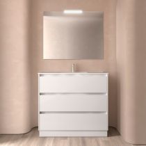 Ensemble COMPLET NOJA 101cm Blanc brillant meuble 3 tiroirs + vasque + miroir + Led - SALGAR Réf. 106187