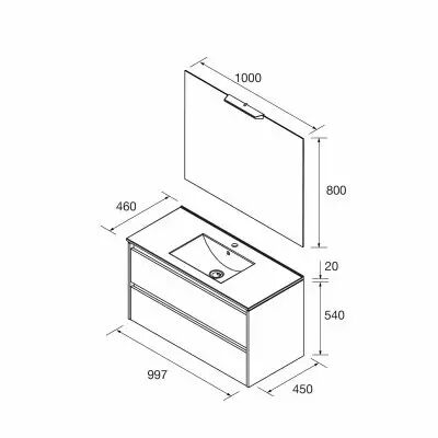 Ensemble COMPLET NOJA 101cm Blanc satin� meuble 2 tiroirs + vasque + miroir + Led - SALGAR R�f. 105427