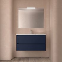 Ensemble COMPLET NOJA 101cm Bleu satiné meuble 2 tiroirs + vasque + miroir + Led - SALGAR Réf. 105429