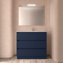 Ensemble COMPLET NOJA 101cm Bleu satiné meuble 3 tiroirs + vasque + miroir + Led - SALGAR Réf. 106190
