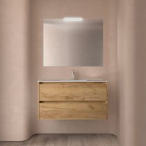 Ensemble COMPLET NOJA 101cm Chêne Africain meuble 2 tiroirs + vasque + miroir + Led - SALGAR Réf. 105433