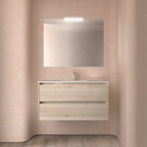 Ensemble COMPLET NOJA 101cm Chêne naturel meuble 2 tiroirs + vasque + miroir + Led - SALGAR Réf. 105432