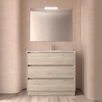 Ensemble COMPLET NOJA 101cm Chêne naturel meuble 3 tiroirs + vasque + miroir + Led - SALGAR Réf. 106193
