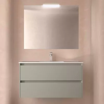 Ensemble COMPLET NOJA 101cm Gris satin� meuble 2 tiroirs + vasque + miroir + Led - SALGAR R�f. 118568