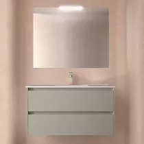 Ensemble COMPLET NOJA 101cm Gris satin&eacute; meuble 2 tiroirs + vasque + miroir + Led - SALGAR R&eacute;f. 118568