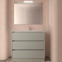 Ensemble COMPLET NOJA 101cm Gris satin&eacute; meuble 3 tiroirs + vasque + miroir + Led - SALGAR R&eacute;f. 118573