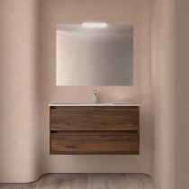 Ensemble COMPLET NOJA 101cm Noyer Maya meuble 2 tiroirs + vasque + miroir + Led - SALGAR Réf. 105434