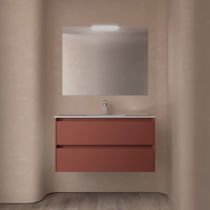 Ensemble COMPLET NOJA 101cm Rouge satiné meuble 2 tiroirs + vasque + miroir + Led - SALGAR Réf. 105431
