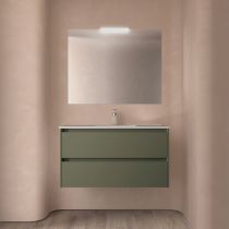 Ensemble COMPLET NOJA 101cm Vert satiné meuble 2 tiroirs + vasque + miroir + Led - SALGAR Réf. 105430