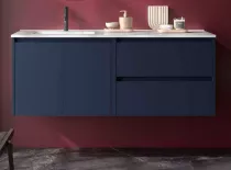 Ensemble COMPLET NOJA 120cm Bleu satin&eacute; 2 tiroirs 2 portes + vasque / plan &agrave; droite + miroir + Led- SALGAR R&eacute;f. 119718