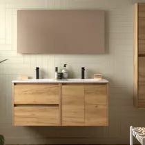 Ensemble COMPLET NOJA 120cm Ch&ecirc;ne africain meuble 2 tiroirs 2 portes + vasques + miroir + Led - SALGAR R&eacute;f. 119252