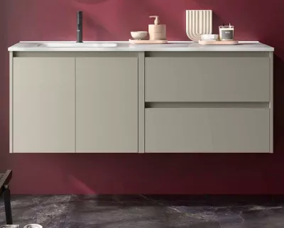 Ensemble COMPLET NOJA 120cm Gris satin� 2 tiroirs 2 portes + vasque / plan � droite + miroir + Led - SALGAR R�f. 119724
