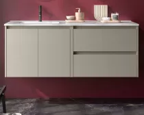 Ensemble COMPLET NOJA 120cm Gris satin&eacute; 2 tiroirs 2 portes + vasque / plan &agrave; droite + miroir + Led - SALGAR R&eacute;f. 119724