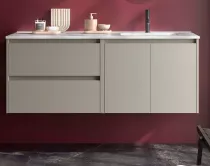 Ensemble COMPLET NOJA 120cm Gris satin&eacute; 2 tiroirs 2 portes + vasque / plan &agrave; gauche + miroir + Led - SALGAR R&eacute;f. 119734