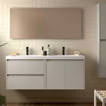 Ensemble COMPLET NOJA 120cm Gris satin&eacute; meuble 2 tiroirs 2 portes + vasques + miroir + Led - SALGAR R&eacute;f. 119254