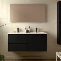 Ensemble COMPLET NOJA 120cm Noir satin&eacute; meuble 2 tiroirs 2 portes + vasques + miroir + Led - SALGAR R&eacute;f. 119247