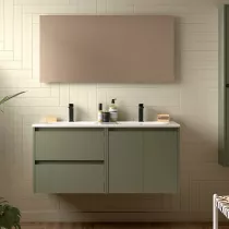 Ensemble COMPLET NOJA 120cm Vert satin&eacute; meuble 2 tiroirs 2 portes + vasques + miroir + Led - SALGAR R&eacute;f. 119249
