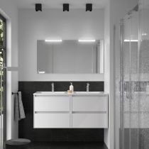 Ensemble COMPLET NOJA 121cm Blanc brillant meuble 4 tiroirs + vasque + miroir + Led - SALGAR Réf. 105435