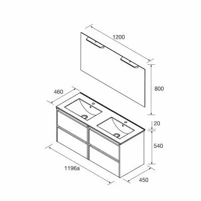 Ensemble COMPLET NOJA 121cm Blanc satin� meuble 4 tiroirs + vasque + miroir + Led - SALGAR R�f. 105436
