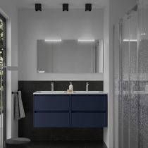 Ensemble COMPLET NOJA 121cm Bleu satiné meuble 4 tiroirs + vasque + miroir + Led - SALGAR Réf. 105438