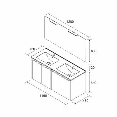 Ensemble COMPLET NOJA 121cm Ch�ne Africain meuble 4 portes + vasque + miroir + Led - SALGAR R�f. 105307
