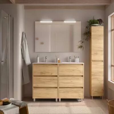 Ensemble COMPLET NOJA 121cm Ch�ne Africain meuble 6 tiroirs + vasque + miroir + Led - SALGAR R�f. 106203