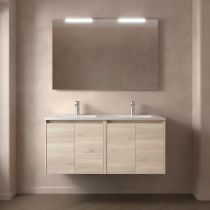 Ensemble COMPLET NOJA 121cm Chêne naturel meuble 4 portes + vasque + miroir + Led - SALGAR Réf. 105306