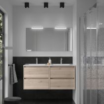 Ensemble COMPLET NOJA 121cm Chêne naturel meuble 4 tiroirs + vasque + miroir + Led - SALGAR Réf. 105441
