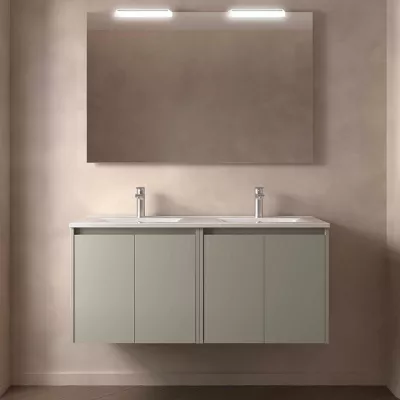 Ensemble COMPLET NOJA 121cm Gris satin� meuble 4 portes + vasque + miroir + Led - SALGAR R�f. 118562
