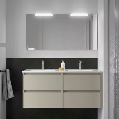 Ensemble COMPLET NOJA 121cm Gris satin� meuble 4 tiroirs + vasque + miroir + Led - SALGAR R�f. 118569