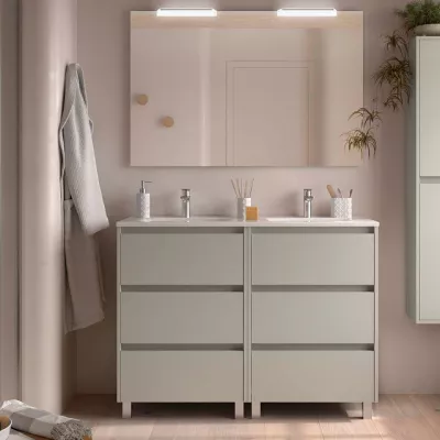 Ensemble COMPLET NOJA 121cm Gris satin� meuble 6 tiroirs + vasque + miroir + Led - SALGAR R�f. 118574