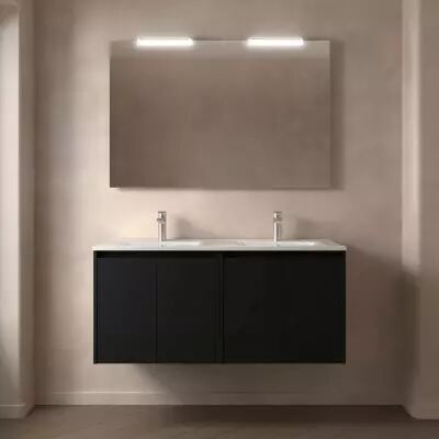 Ensemble COMPLET NOJA 121cm Noir satin� meuble 4 portes + vasque + miroir + Led - SALGAR R�f. 105302