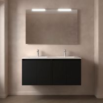 Ensemble COMPLET NOJA 121cm Noir satiné meuble 4 portes + vasque + miroir + Led - SALGAR Réf. 105302