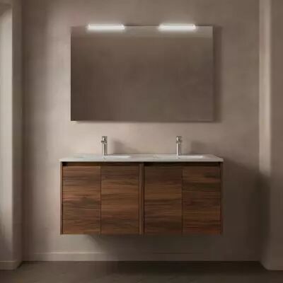 Ensemble COMPLET NOJA 121cm Noyer Maya meuble 4 portes + vasque + miroir + Led - SALGAR R�f. 105308