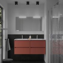 Ensemble COMPLET NOJA 121cm Rouge satiné meuble 4 tiroirs + vasque + miroir + Led - SALGAR Réf. 105440