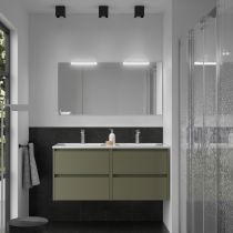 Ensemble COMPLET NOJA 121cm Vert satiné meuble 4 tiroirs + vasque + miroir + Led - SALGAR Réf. 105439