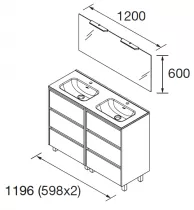 Ensemble COMPLET NOJA 121cm Vert satin&eacute; meuble 6 tiroirs + vasque + miroir + Led - SALGAR R&eacute;f. 106200