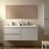 Ensemble COMPLET NOJA 140cm Gris satin&eacute; meuble 2 tiroirs 2 portes + vasques + miroir + Led - SALGAR R&eacute;f. 119264
